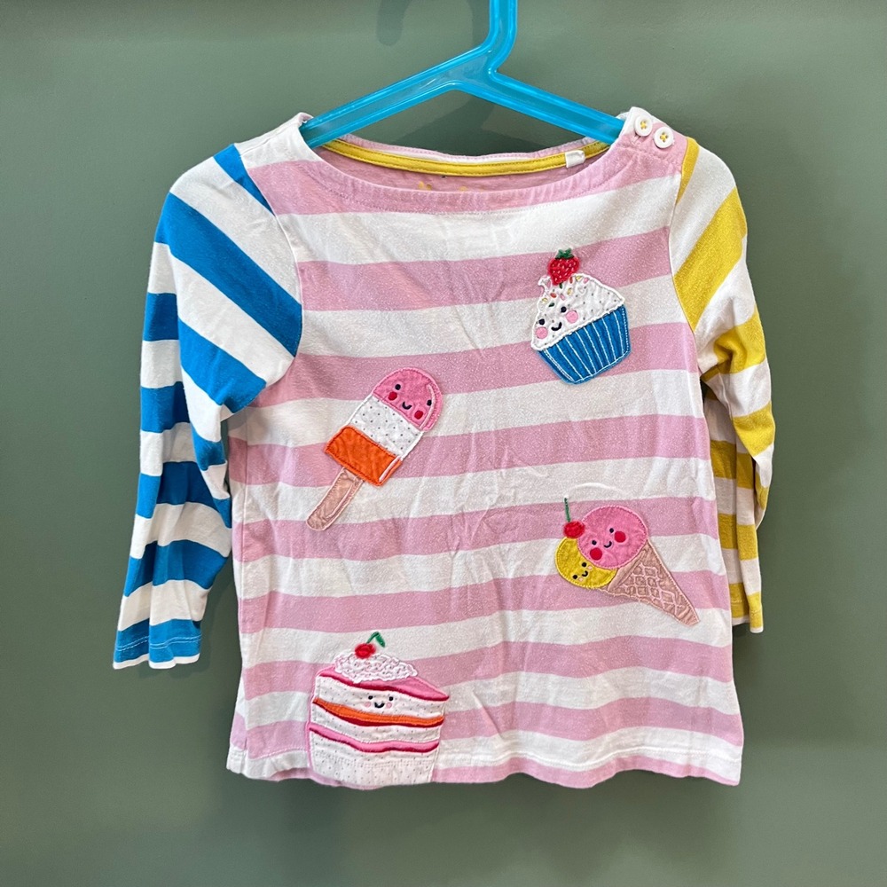 Mini Boden Kids 4-5Y 110cm Pink White Stripe‎ Ice Cream Cupcake Applique Dress